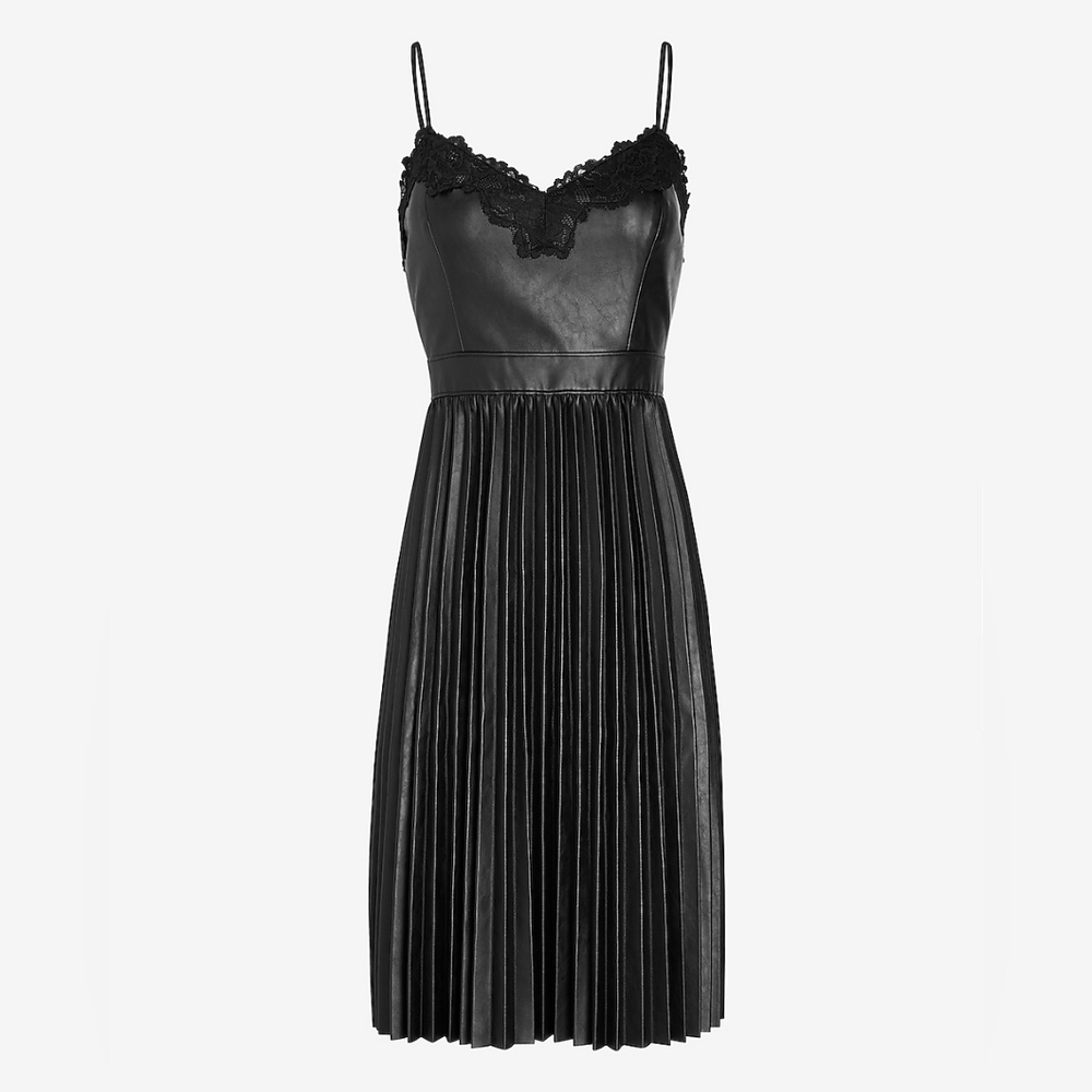 Express Black Leather and Lace Trim Dress